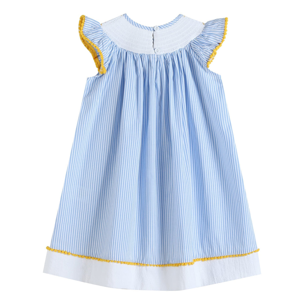 Light Blue Striped Lemon Smocked Bishop Dress