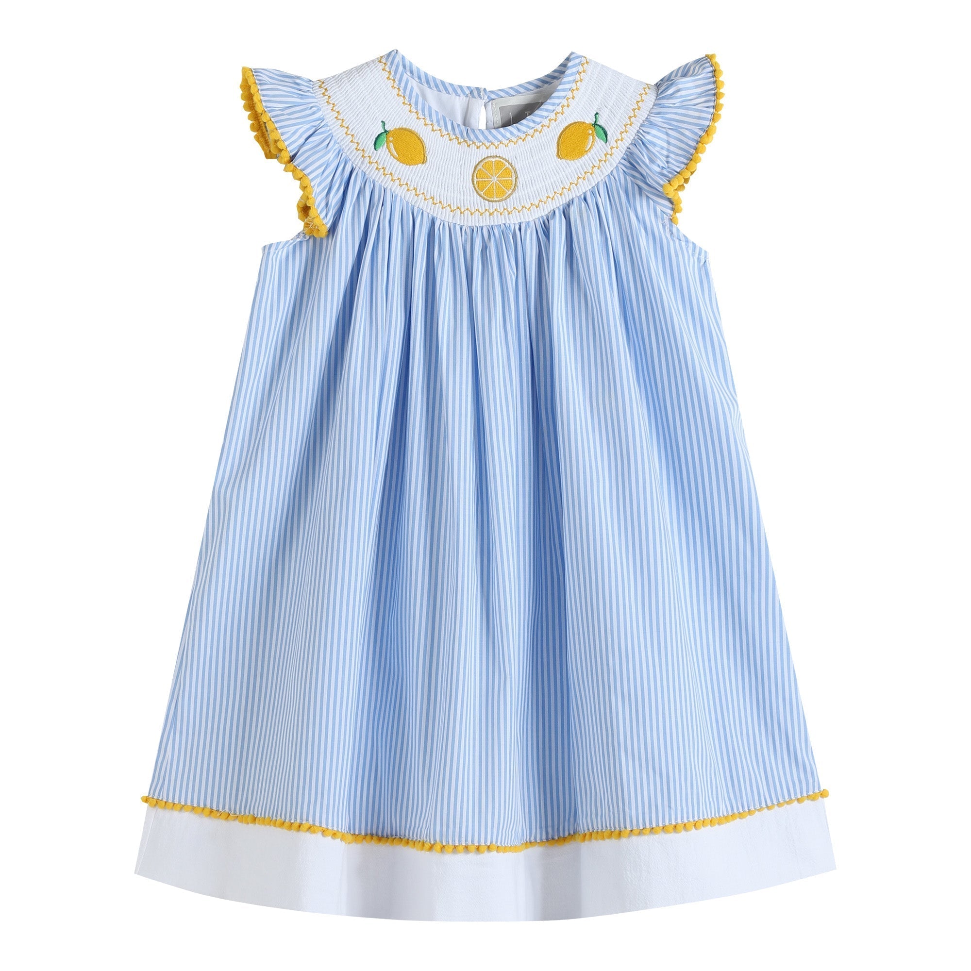 Light Blue Striped Lemon Smocked Bishop Dress