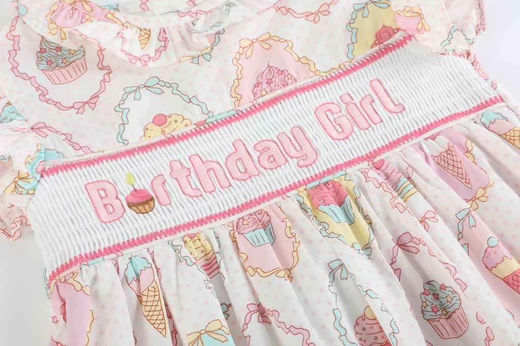 Pink & White Birthday Girl Smocked Dress