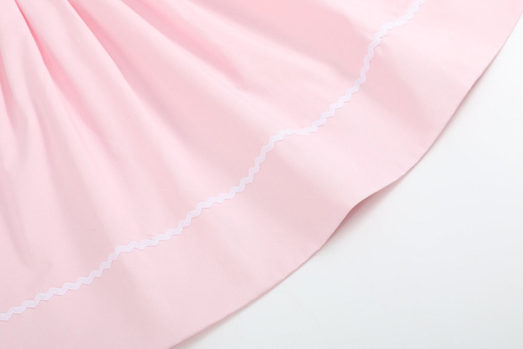 Pink & White Bows Smocked Bishop Dress
