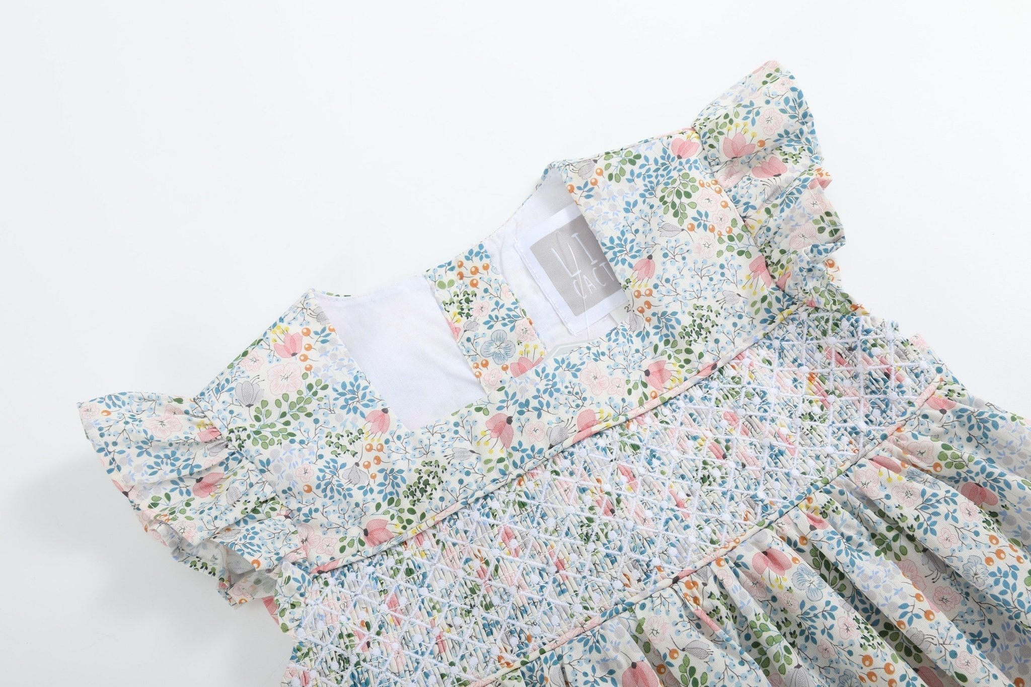 Pink Floral Print Smocked Flutter Dress