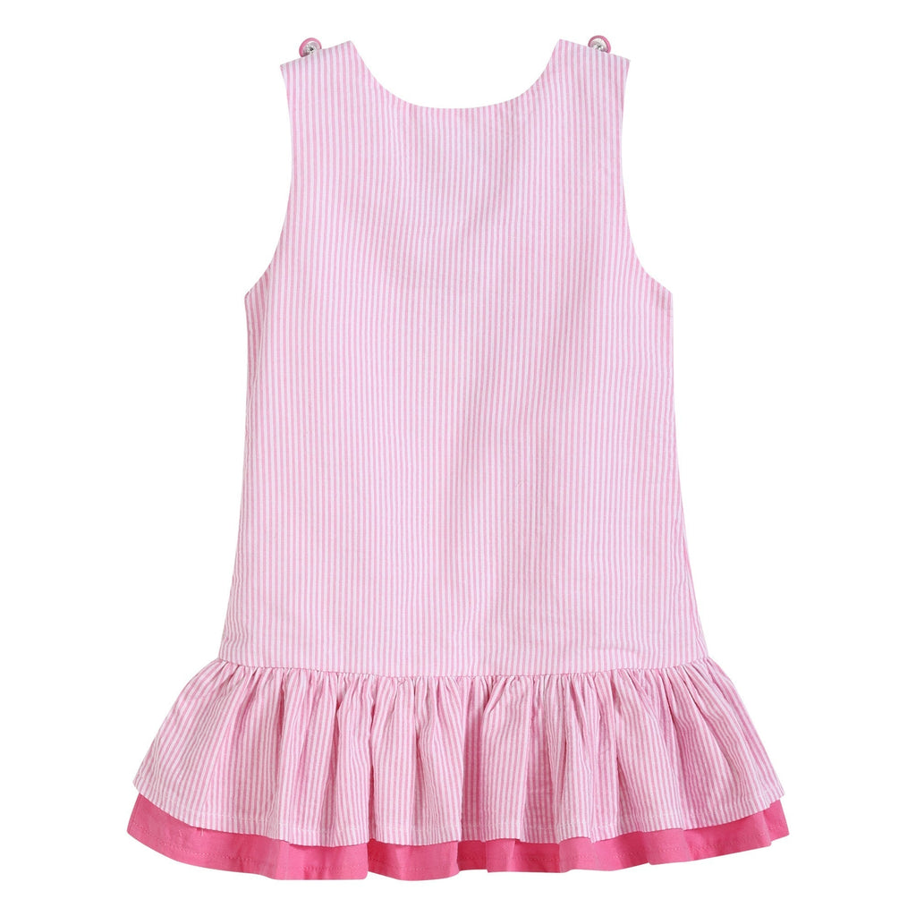 Pink Seersucker Flamingo Ruffle Dress