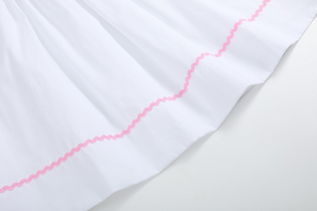 White and Pink Smocked Bishop Dress