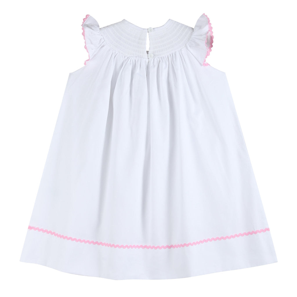 White and Pink Smocked Bishop Dress